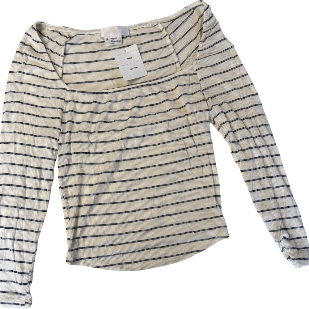 Cooperative Urban Outfitters Top Womens M Ivory Striped Ribbed Square Neck NWT